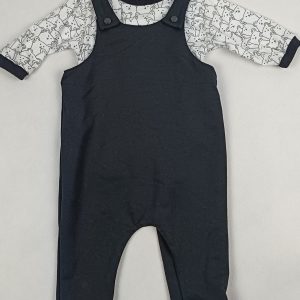 Komplet spodnie ogrodniczki + body "Czarne misie" - obrazek 2